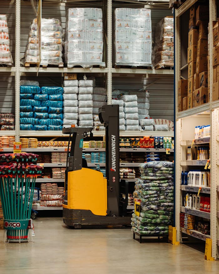 The Art of Drawing Readers In: Your attractive post title goes here A warehouse with stacked goods, shelves, and a forklift in Brazil.